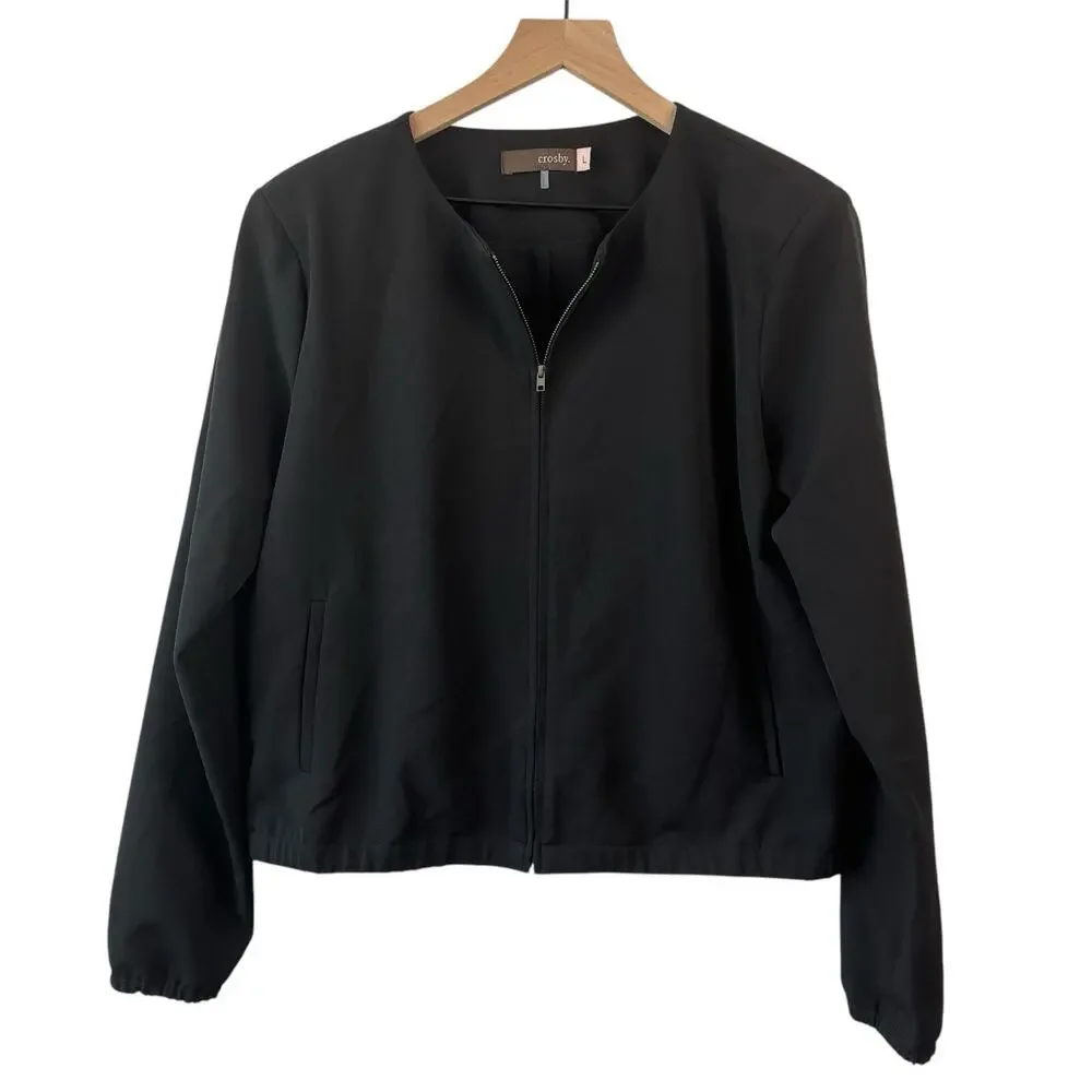 Crosby Womens Jacket Black Large Zip Up Bomber Style Business Casual Stretch
